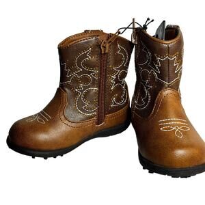 Toddler Brown Western Cowboy Boots Zip Size 6 (Brand New)